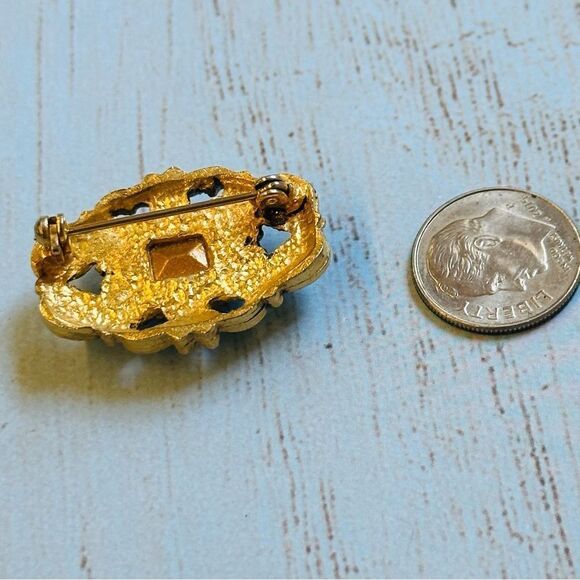 Gold Light Blue Crystal Brooch - Picture 2 of 2